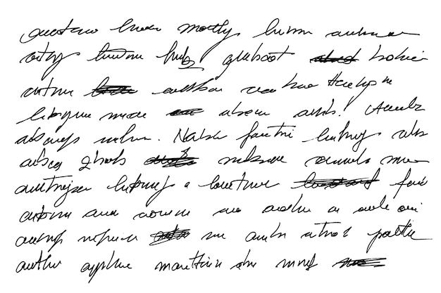 Vector abstract hand written text in ink for letters unreadable text with crossed out words illegible text