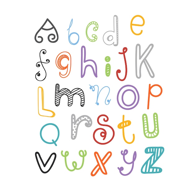 Abstract handdrawn color doodle alphabet Vector design elements