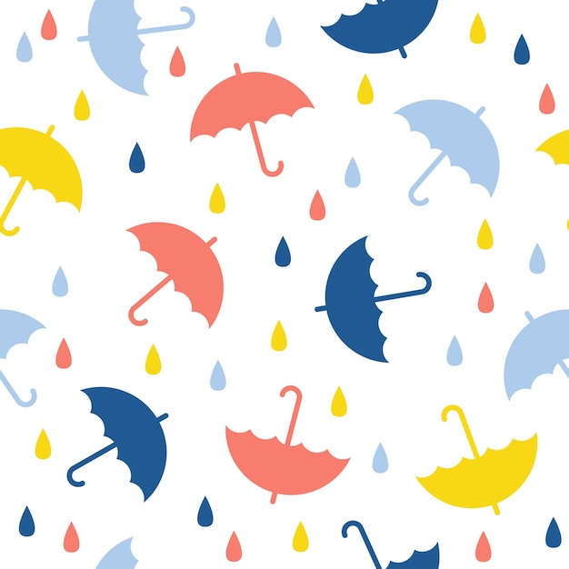 Abstract handmade umbrella and drop seamless pattern background. Childish handcrafted wallpaper for design card, baby nappy, diaper, scrapbook, holiday wrapping paper, textile, bag print, t shirt etc.