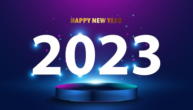 Abstract Happy new year 2023 mock up base stage podium with beautiful lighting futuristic