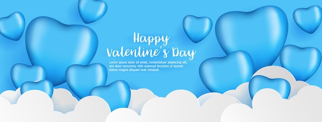 Abstract happy valentine's day sale banner for advertising, blue heart shape on blue background 