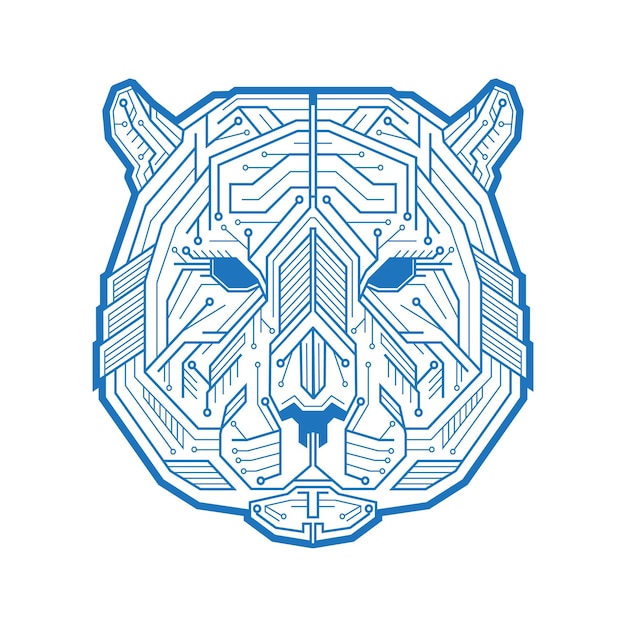 Abstract head of the tiger or bear consisting of microelectronic circuits and dots. Vector illustration isolated on white background. Perfect to use in advertising or web design and creative projects