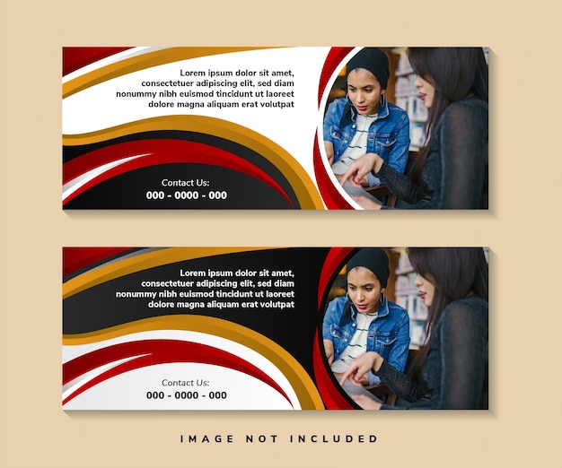 abstract header design, horizontal layout banners template. curve element using red, gold and black