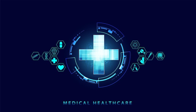 Abstract health science consist health plus circle icons digital technology concept modern medical