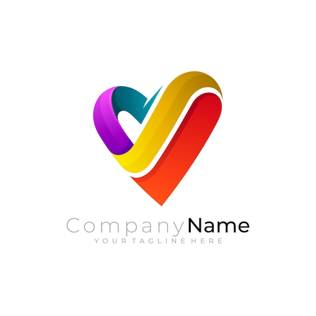 Abstract heart logo with simple design template 3d