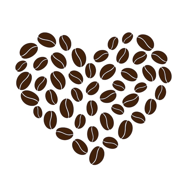 Abstract heart shape of deferent size coffee beans in trendy brown coffee day greetings design idea