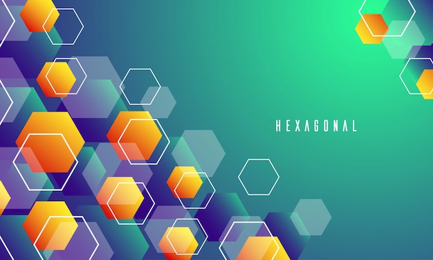 Abstract hexagon blue, orange and green background