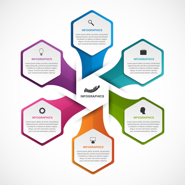 Abstract hexagon options infographics template. 