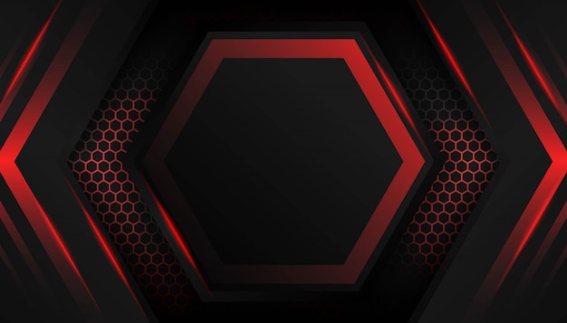 Abstract hexagon red light on dark background.