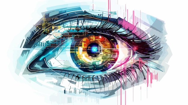 Abstract HighTech Eye Concept Handdrawn Vector Illustration