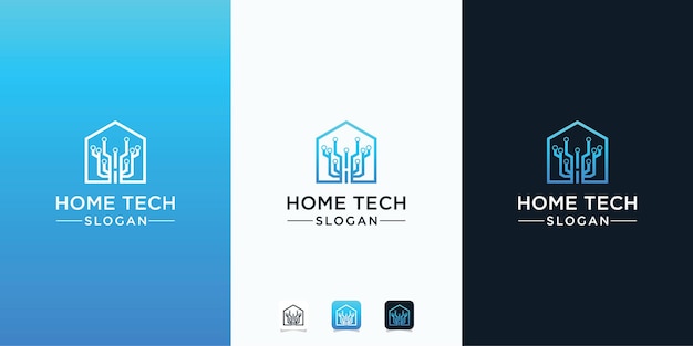 Abstract home tech with line art style logo