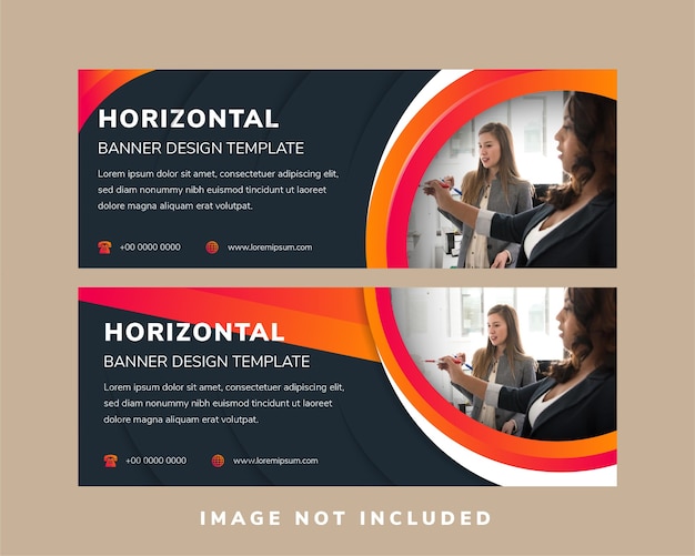 Abstract horizontal banner design use quarter circle space for photo.