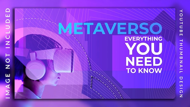 Abstract horizontal vertical neon light futuristic technology metaverse youtube thumbnail design template