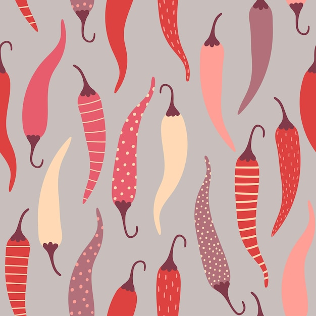 Abstract hot chilli peppers on gray background  Vector repeat background for  fabric