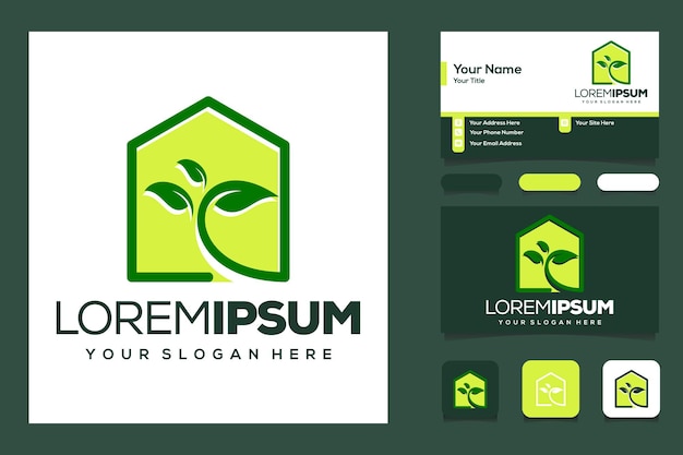 abstract house leaf logo template and business card