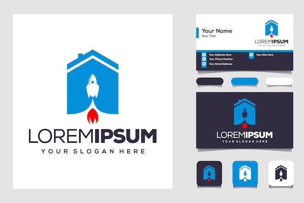 Abstract house logo design concept with business card home and rocket