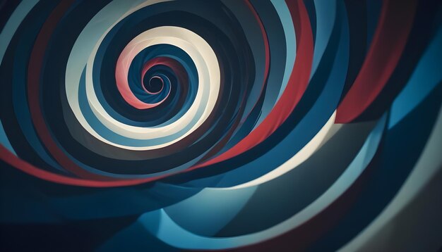 Abstract hypnotic spiral pattern in shades of red white and blue