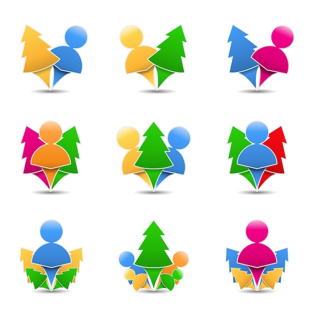 Abstract icons of trees with humans