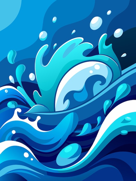 Vector abstract illustration of blue water waves and bubbles