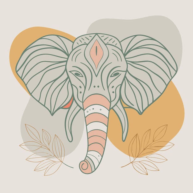 Vector abstract illustration of an elephant head rendered in a red outline against a white background the