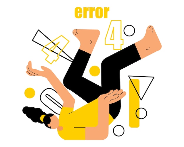 Abstract illustration girl and error symbols concept for website button Yellow and black design