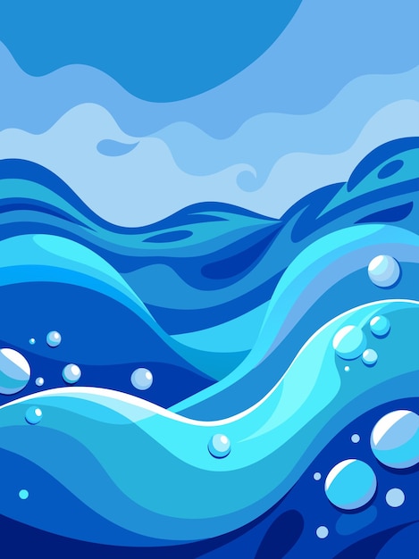 Vector abstract illustration of ocean waves with bubbles