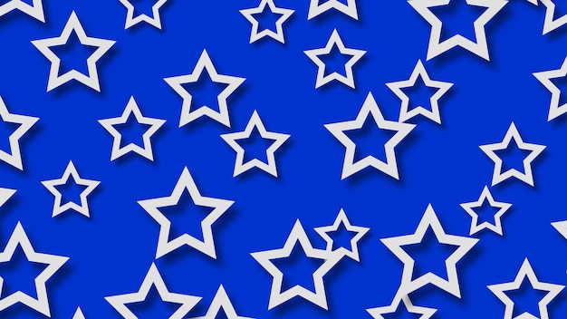 Abstract illustration of randomly arranged white stars with soft shadows on blue background