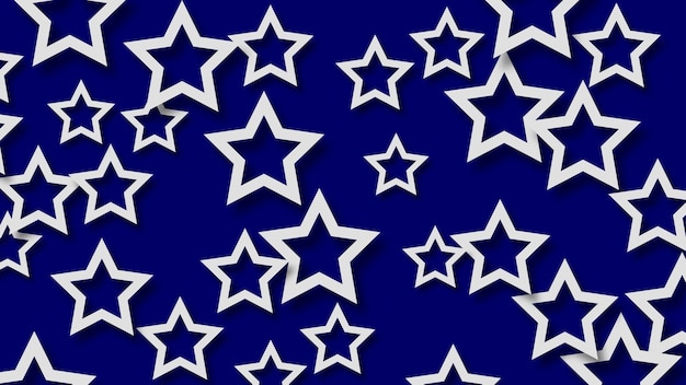 Abstract illustration of randomly arranged white stars with soft shadows on blue background