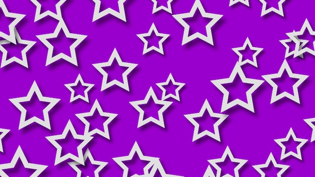 Abstract illustration of randomly arranged white stars with soft shadows on purple background