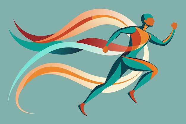 Vector abstract illustration of a runner with streaks of color representing speed and energy