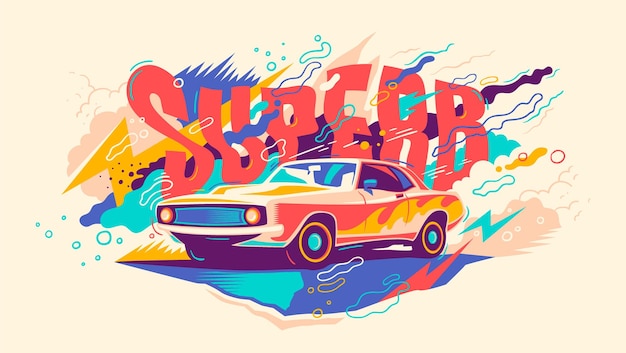 Abstract illustration with retro car.