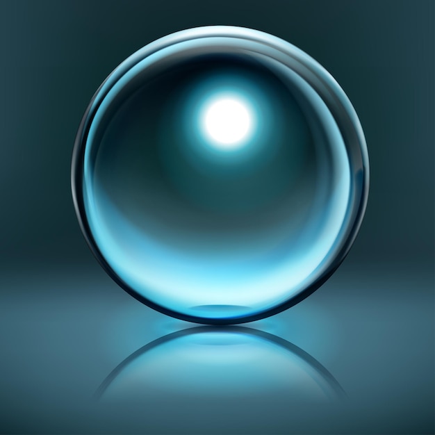 Vector abstract illustration with sphere with glare and reflection on blue background