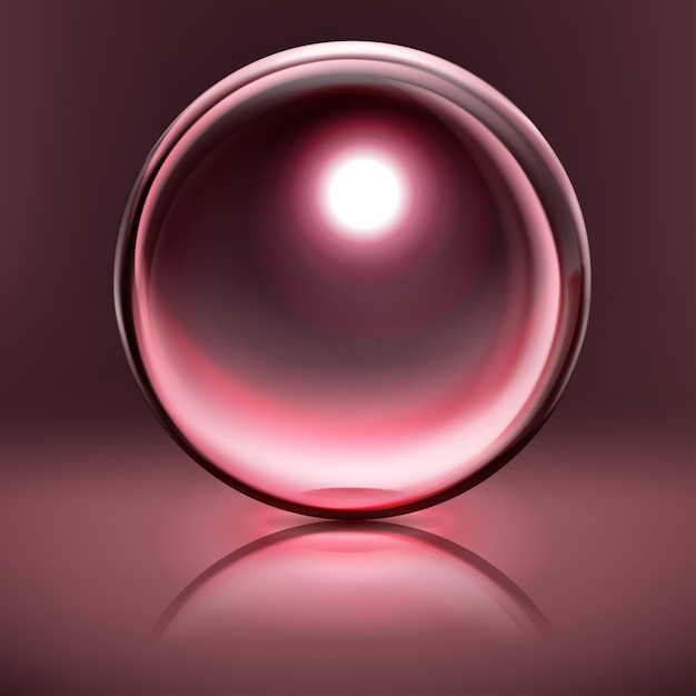 Vector abstract illustration with sphere with glare and reflection on dark pink background