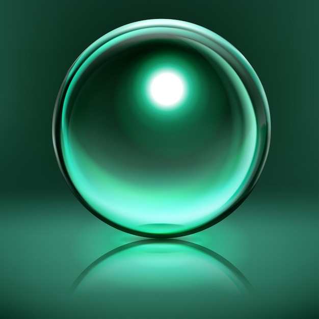 Vector abstract illustration with sphere with glare and reflection on green background