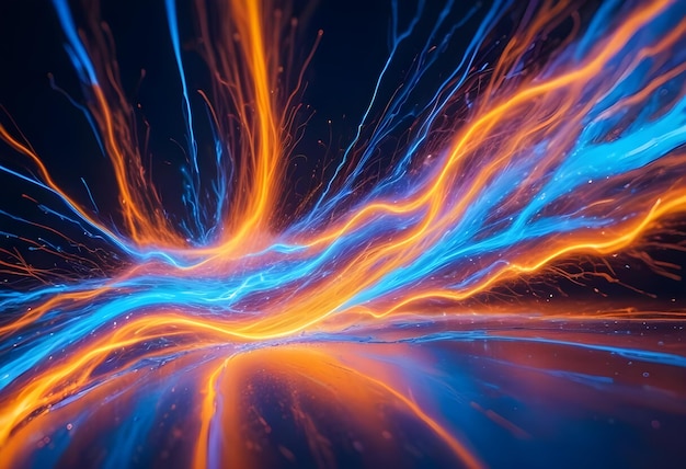 Vector abstract image of blue and orange lines streaks and sparks creating a dynamic and energetic composition