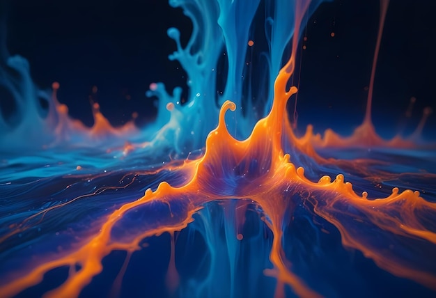 Vector abstract image of blue and orange paint splatters the splatters are dynamic and create a sense of motion