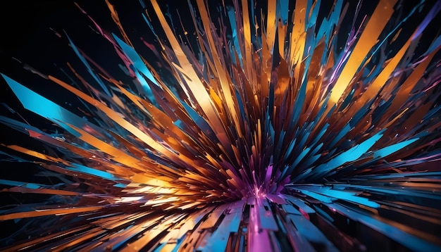 Vector abstract image of a burst of colored jagged lines resembling a shattered crystal or an explosion of energy