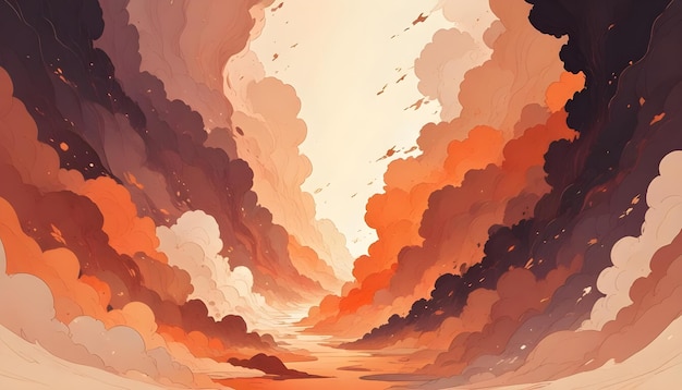 Vector an abstract image of a canyon of swirling orange clouds creating a sense of depth and movement