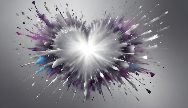 Vector abstract image of a colorful paint explosion resembling a burst of energy or a supernova the explosion is surrounded by a gray background creating a dramatic and dynamic effect