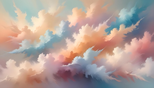 Vector an abstract image of a dreamy and ethereal sky with clouds in soft shades of peach blue and white creating a peaceful and serene atmosphere