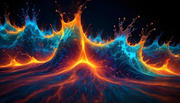 Vector an abstract image of a fiery swirling landscape with blue and orange colors resembling a cosmic nebula or a liquid explosion