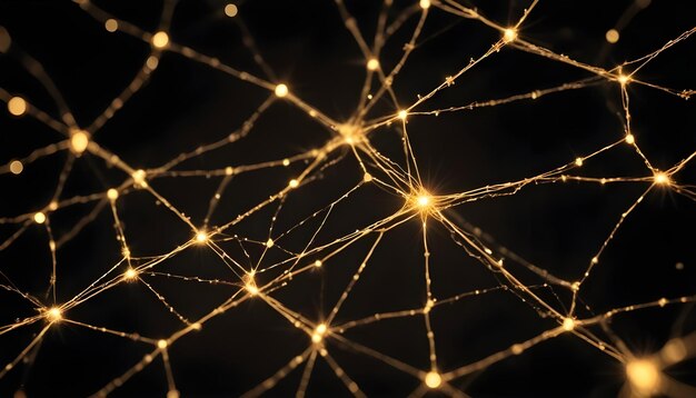 Vector abstract image of a golden network of lines with glowing points