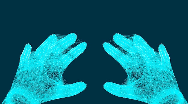 Abstract image of hand with connection dots lines in space connection structure vector illustration