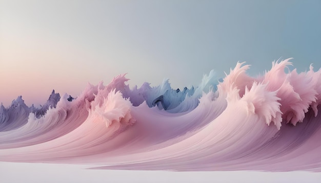 Vector abstract image of a series of fluffy pink and blue waves resembling a fantastical landscape or a dreamlike scene