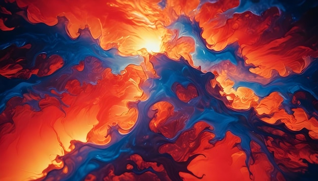 Vector abstract image with swirling and vibrant orange and blue textures creating a dynamic and chaotic energy