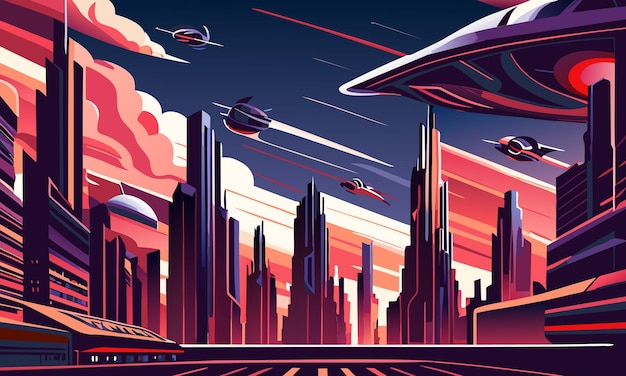 Vector abstract infographic with a futuristic city of the future