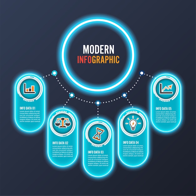 Abstract infographics neon options template.