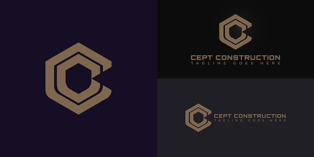 Vector abstract initial hexagon letter c or cc logo in luxury gold color isolated on multiple backgrounds