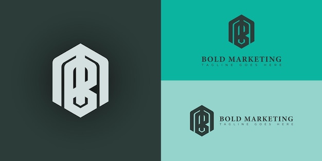 Abstract initial letter BM or MB logo in green color isolated on multiple background colors