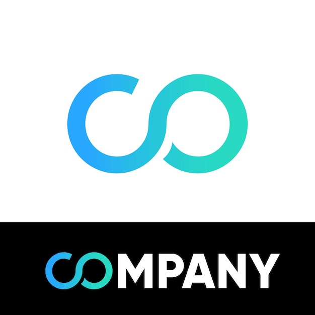 Abstract Initial Letter C and O Linked Logo. Blue Gradient Circular Rounded Infinity Style Connected